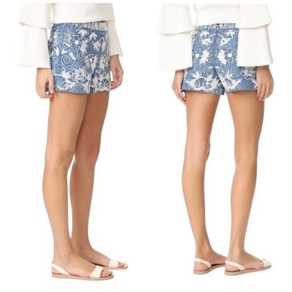 ALICE + OLIVIA Marisa White Embellished Detail Blue Denim Shorts